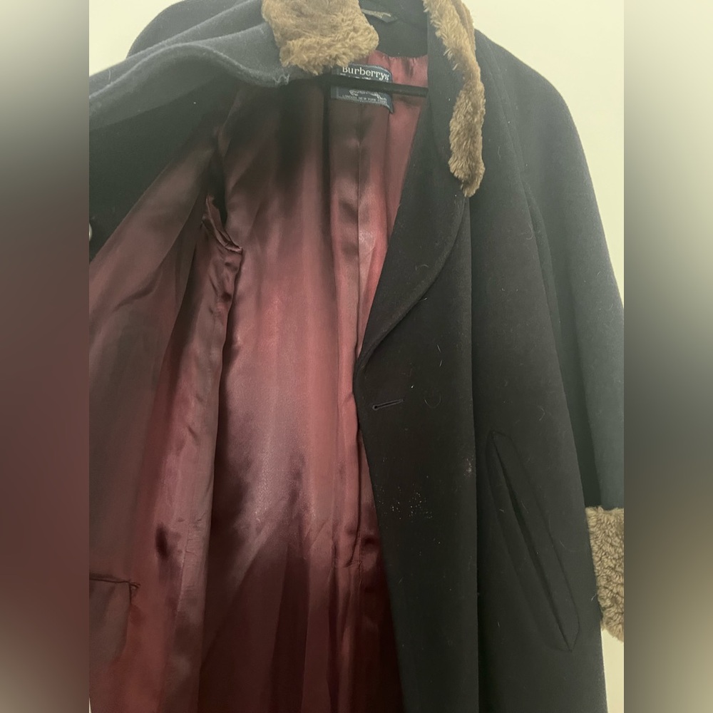 Burberry Elegant Black Coat with Brown Accents faux fur USA medium - Picture 7 of 10
